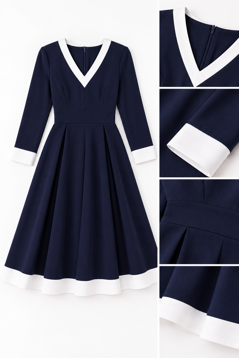 Robe midi bleu marine rétro années 80