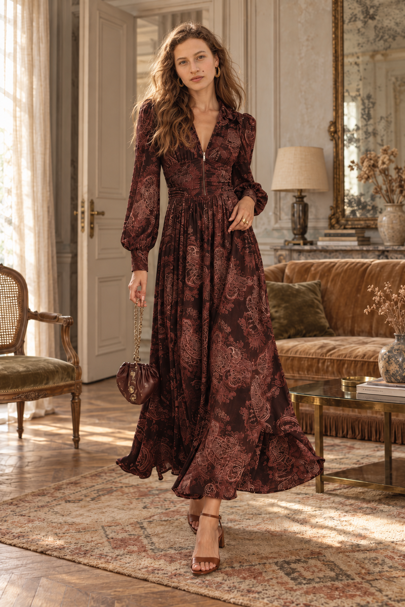 Robe longue bohème chic rétro années 70