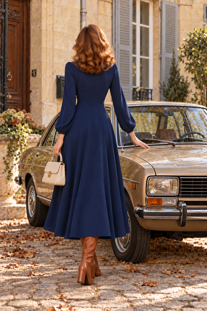 Robe bleu marine longue année 70