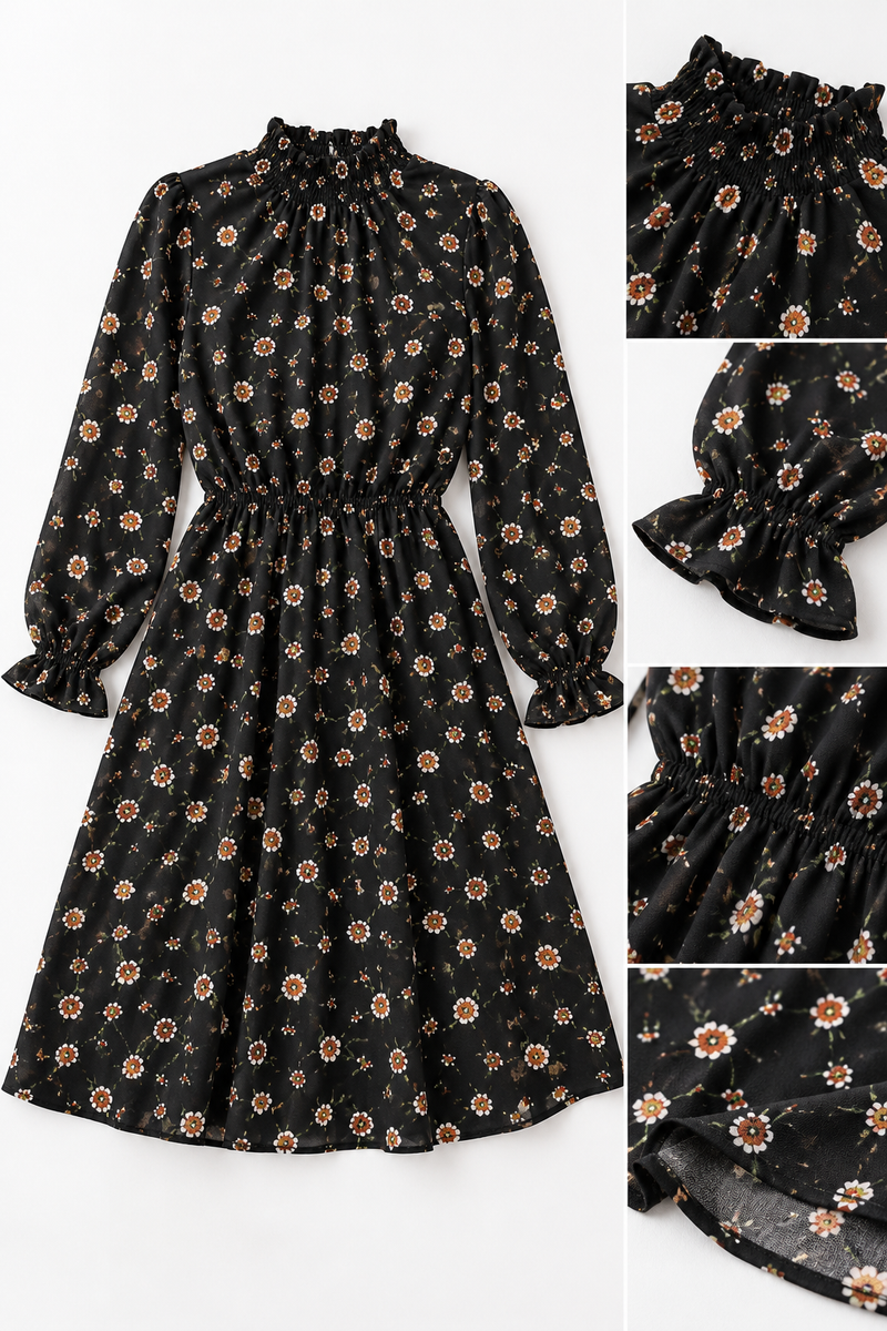 Robe fleurie noire vintage années 80