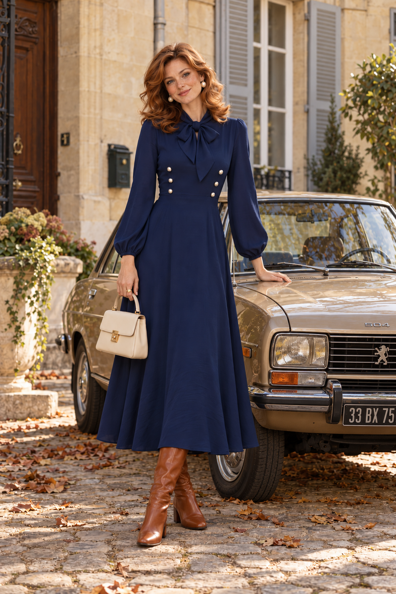 Robe bleu marine longue année 70