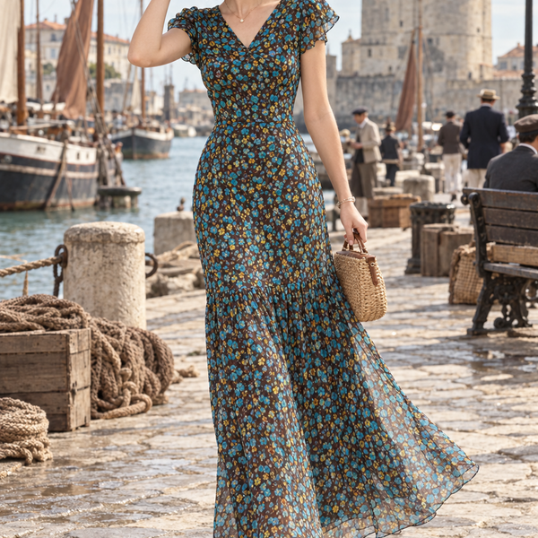 Robe longue fleurie des années 30