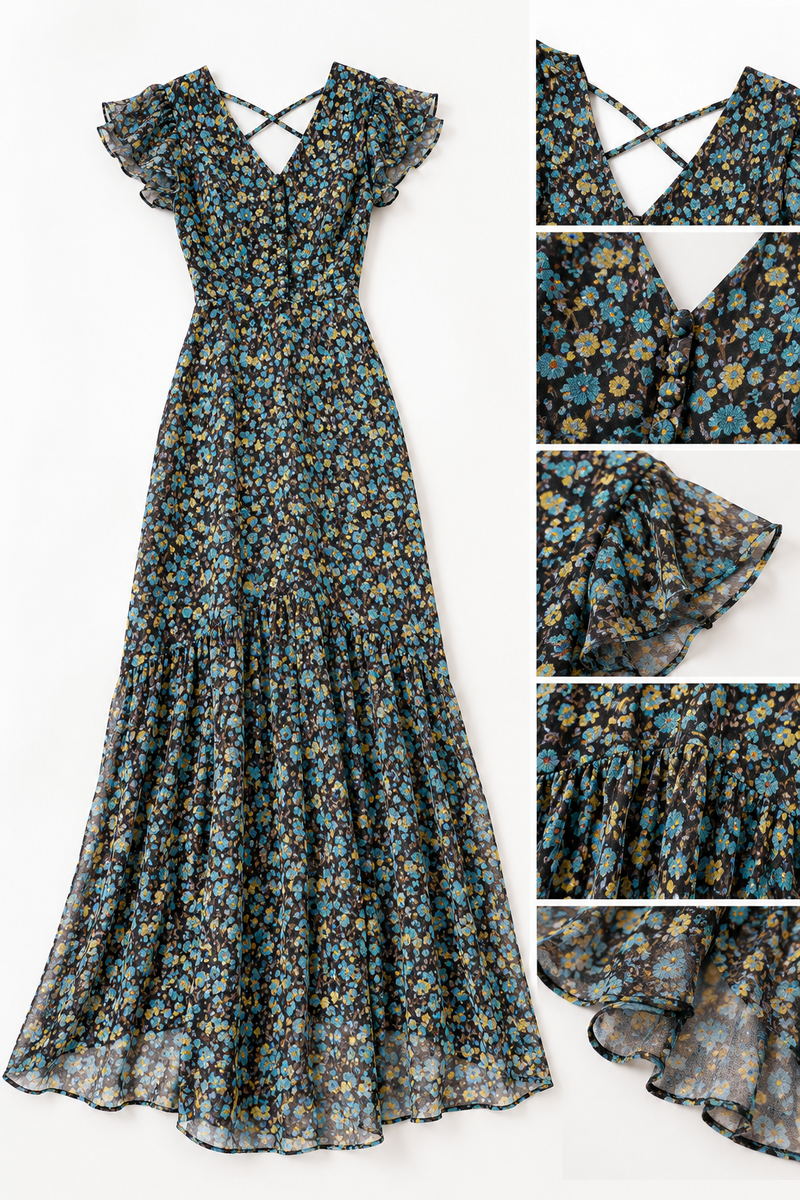 Robe longue fleurie des années 30