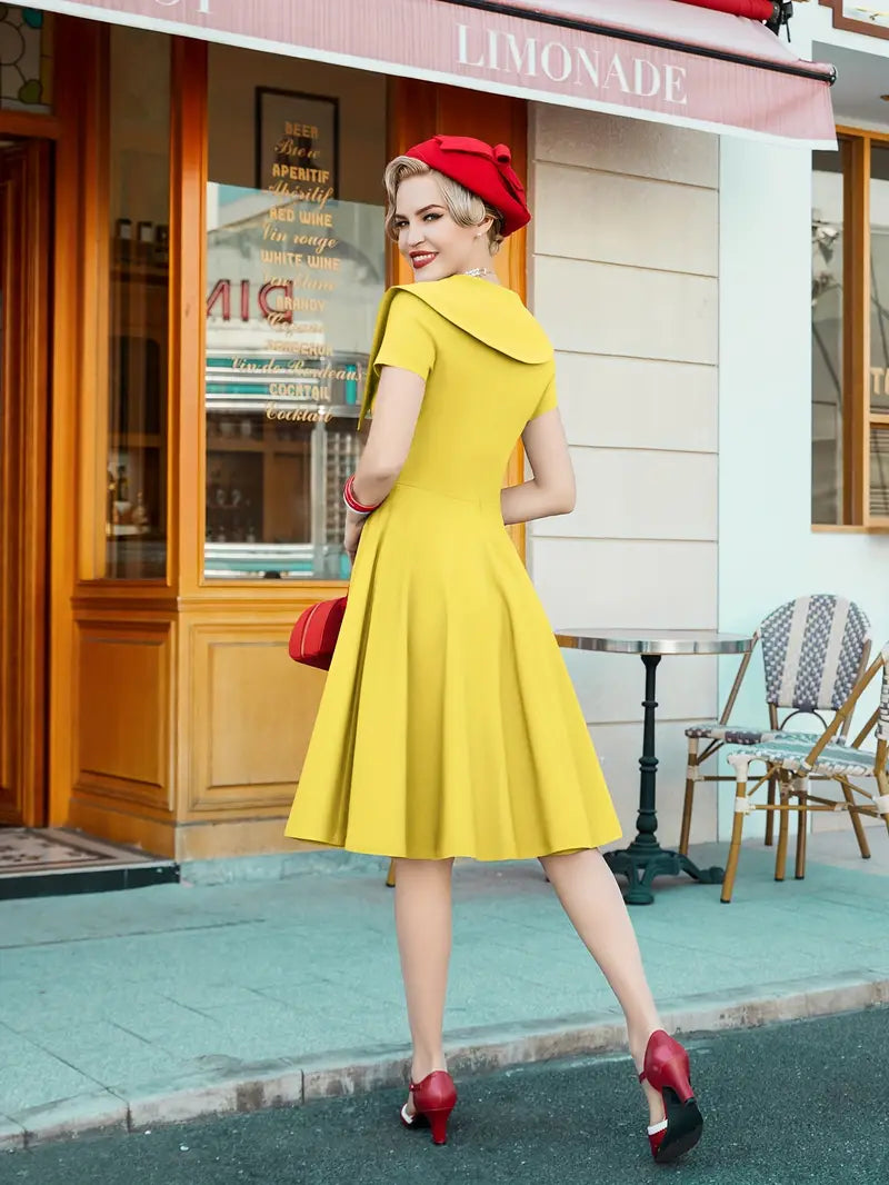 Robe vintage jaune retro années 50