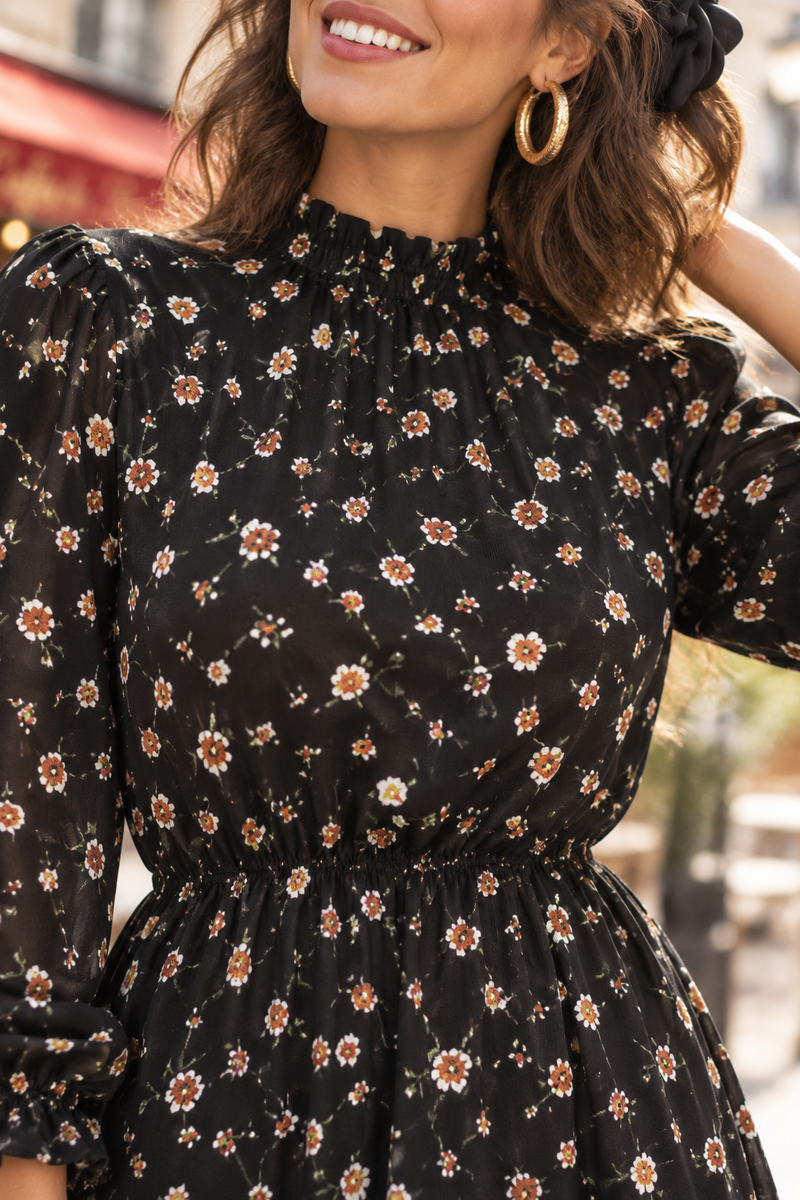 Robe fleurie noire vintage années 80