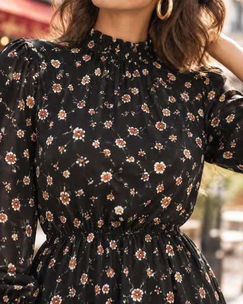Robe fleurie noire vintage années 80
